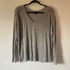 Express Heather Grey Lace Sleeve Sweater Blouse, size Small